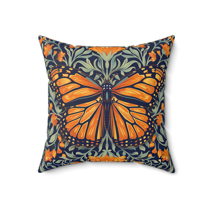 William Morris Inspired Monarch Butterfly Spring Pillow, Decorative Monarch Butterfly Polyester Square Pillow