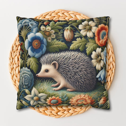 Hedgehog Pastel Wildflowers Square Pillowcase