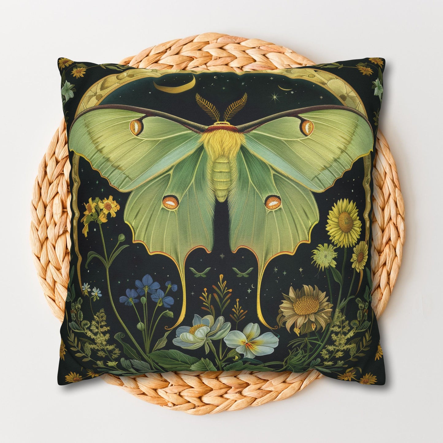 Luna Moth Crescent Moon Pillowcase