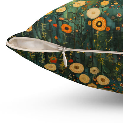 Moonlit Forest Decorative Pillow, Gustav Klimt Inspired Night Sky Botanical Cushion