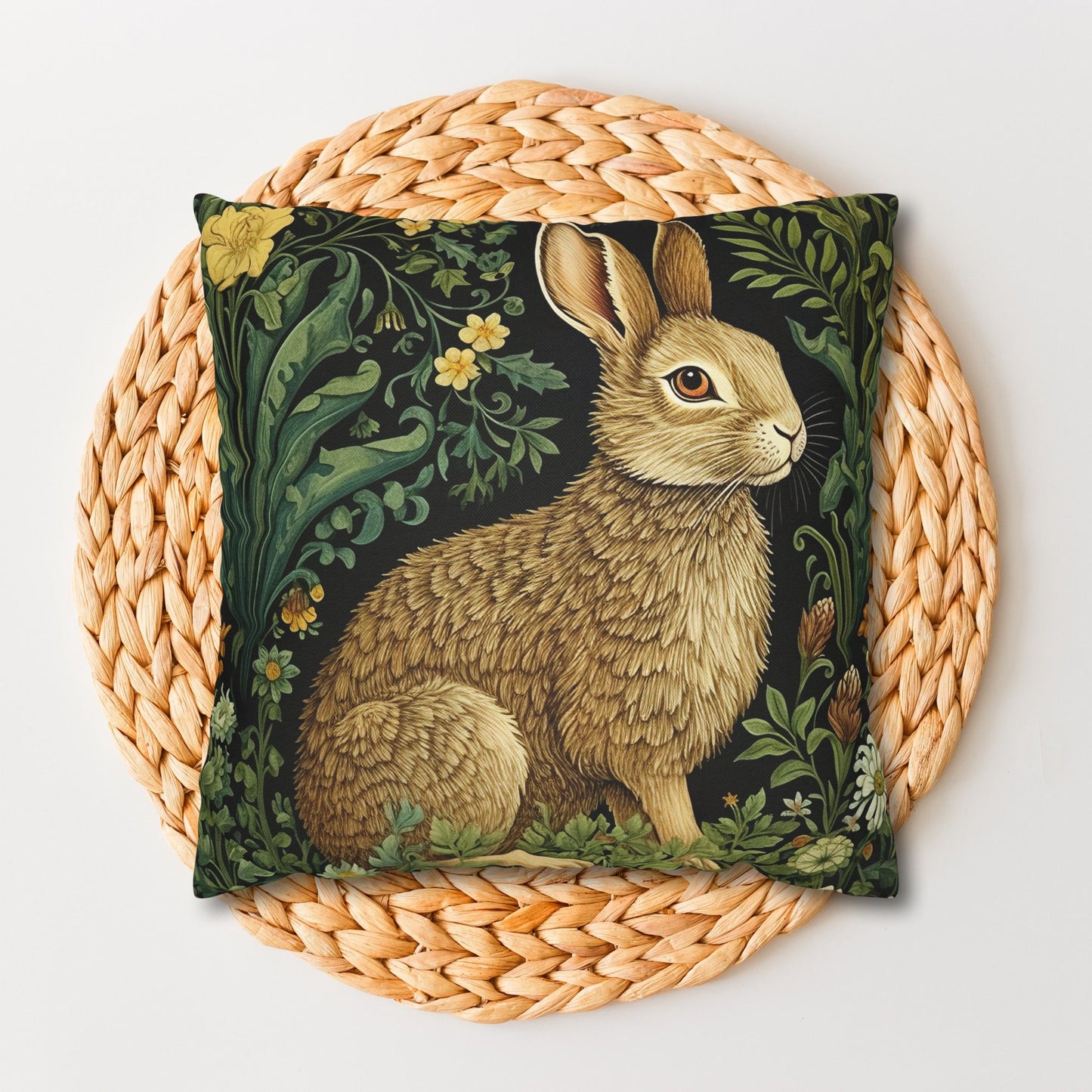 Pillowcase William Morris Inspired Botanical Rabbit Retro Farmhouse Home Decor, Easter Gift