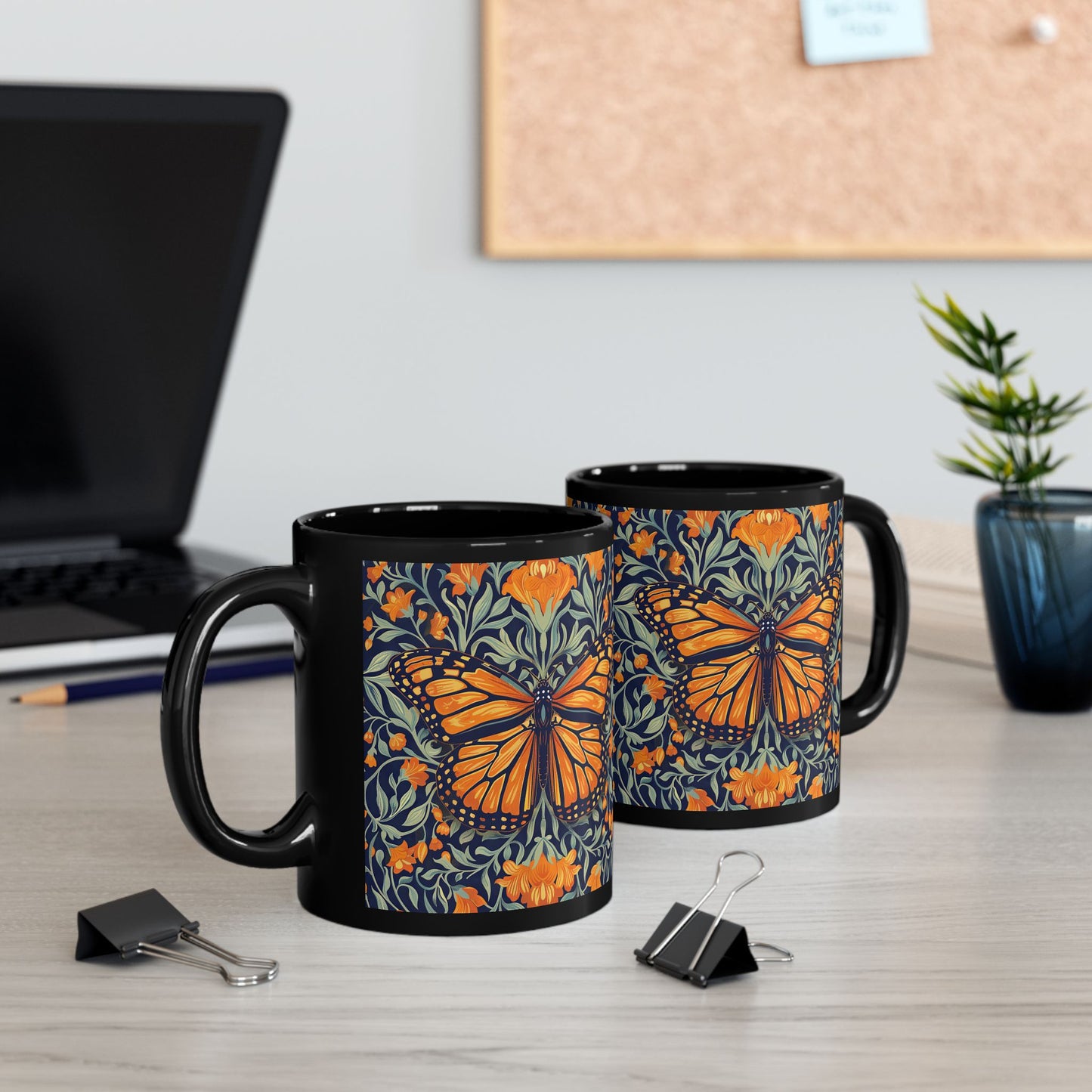 William Morris Inspired Monarch Butterfly Coffee Mug 11oz, 15 oz