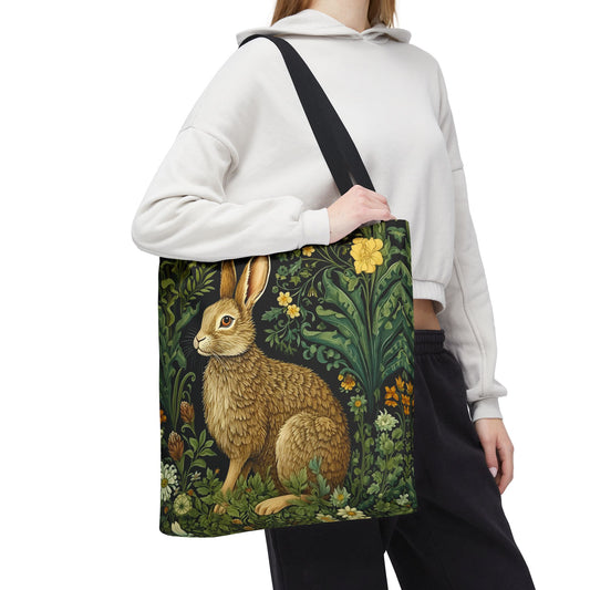 William Morris Inspired Bunny Rabbit Tote Bag, Rabbit Cottagecore Tote Bag, Eco-Friendly Carryall