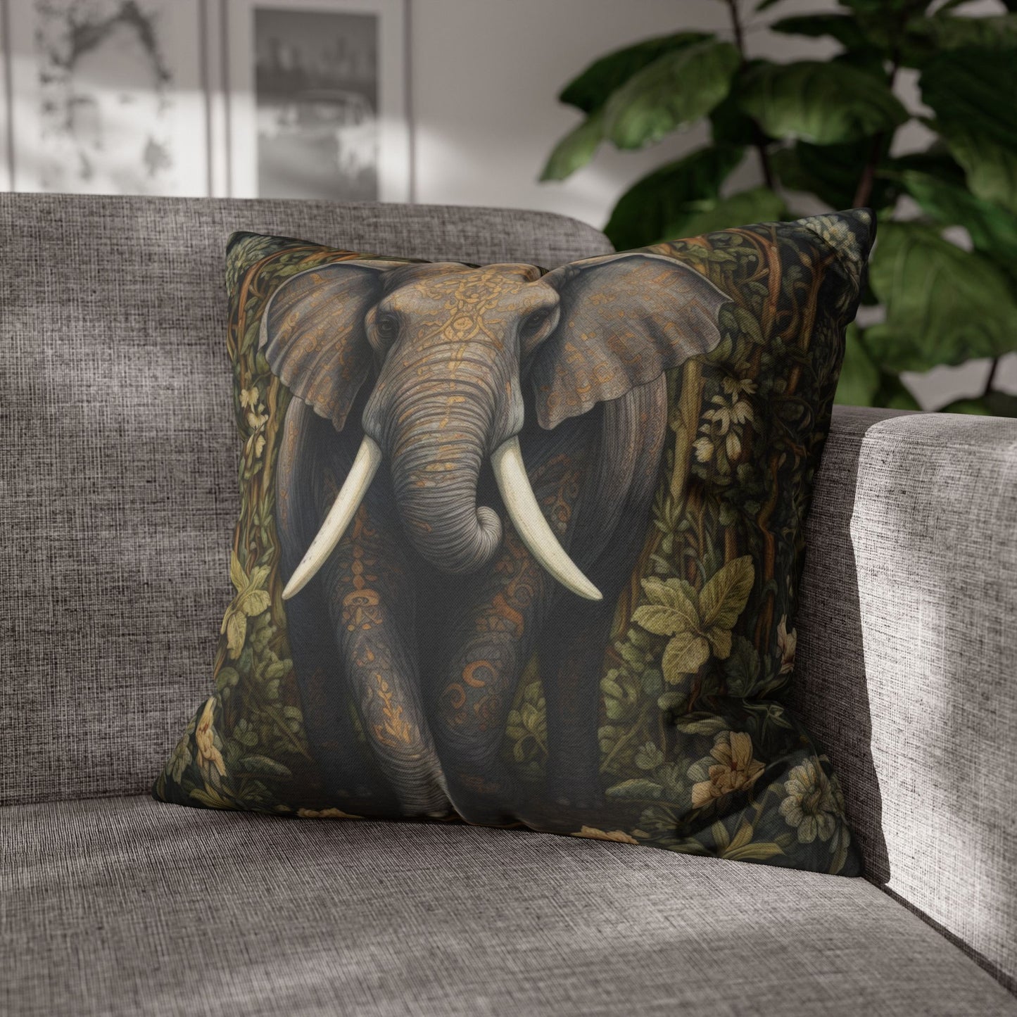Elephant Pillowcase: William Morris Inspired Forest Design