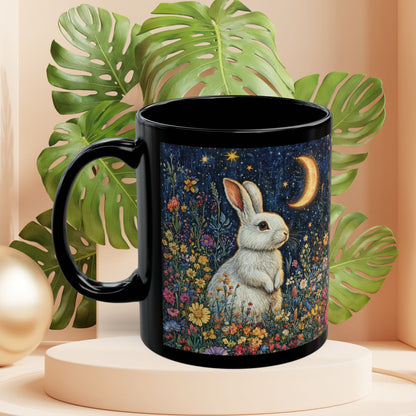 Rabbit Moon Wildflower Mug: Enchanting Bunny Coffee Cup