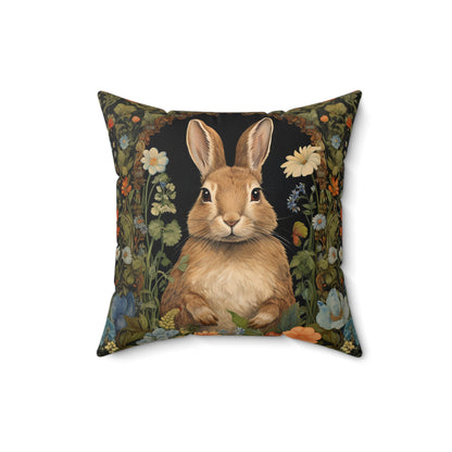 Bunny Garden Throw Pillow, Cute Rabbit Floral Decorative Pillow