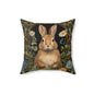 Bunny Garden Throw Pillow, Cute Rabbit Floral Decorative Pillow