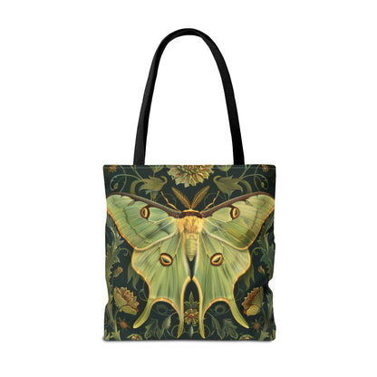 Woodland Luna Moth Tote Bag William Morris Inspired, Green Tote Bag, Eco-Friendly Carryall