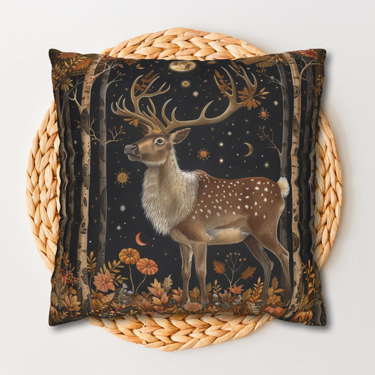 Victorian Reindeer Full Moon And Stars in Whimsical Night Pillowcase