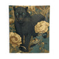 Midnight Panther Floral Tapestry, Blue & Gold Botanical Wall Hanging