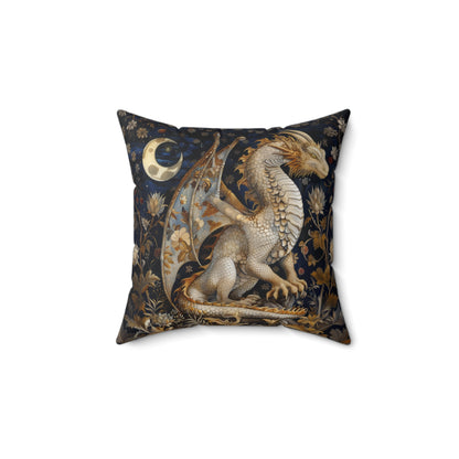 Victorian Dragon Crescent Moon And Stars in Whimsical Night Pillow Home Decor, Spun Polyester Square Pillow