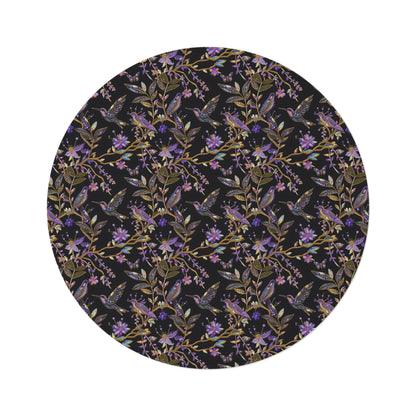 Purple Crystal Hummingbird Embroidery Seamless Pattern Round Area Rug