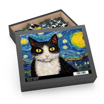 Tuxedo Cat The Starry Night Puzzle Van Gogh  (120, 252, 500-Piece) Gift-Ready Box, Adult Jigsaw Puzzle