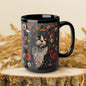 Tuxedo Cat Floral Mug, Vintage Botanical Cat Coffee Mug, William Morris Inspired Black Ceramic Mug 11oz & 15oz
