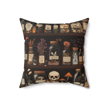 Gothic Apothecary Pillow, Witchcraft Potion Shelf Dark Academia Throw Cushion, Spooky Halloween Decor