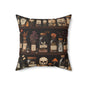 Gothic Apothecary Pillow, Witchcraft Potion Shelf Dark Academia Throw Cushion, Spooky Halloween Decor