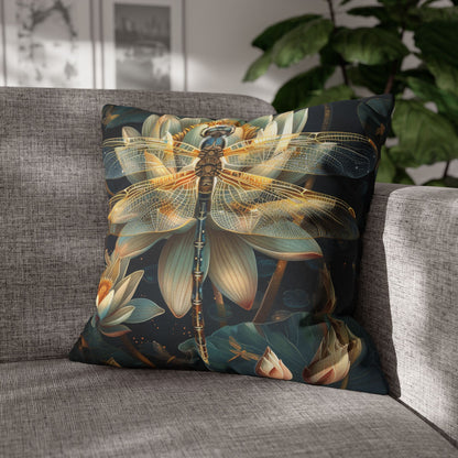 Art Deco Dragonfly White Water Lily Pillowcase
