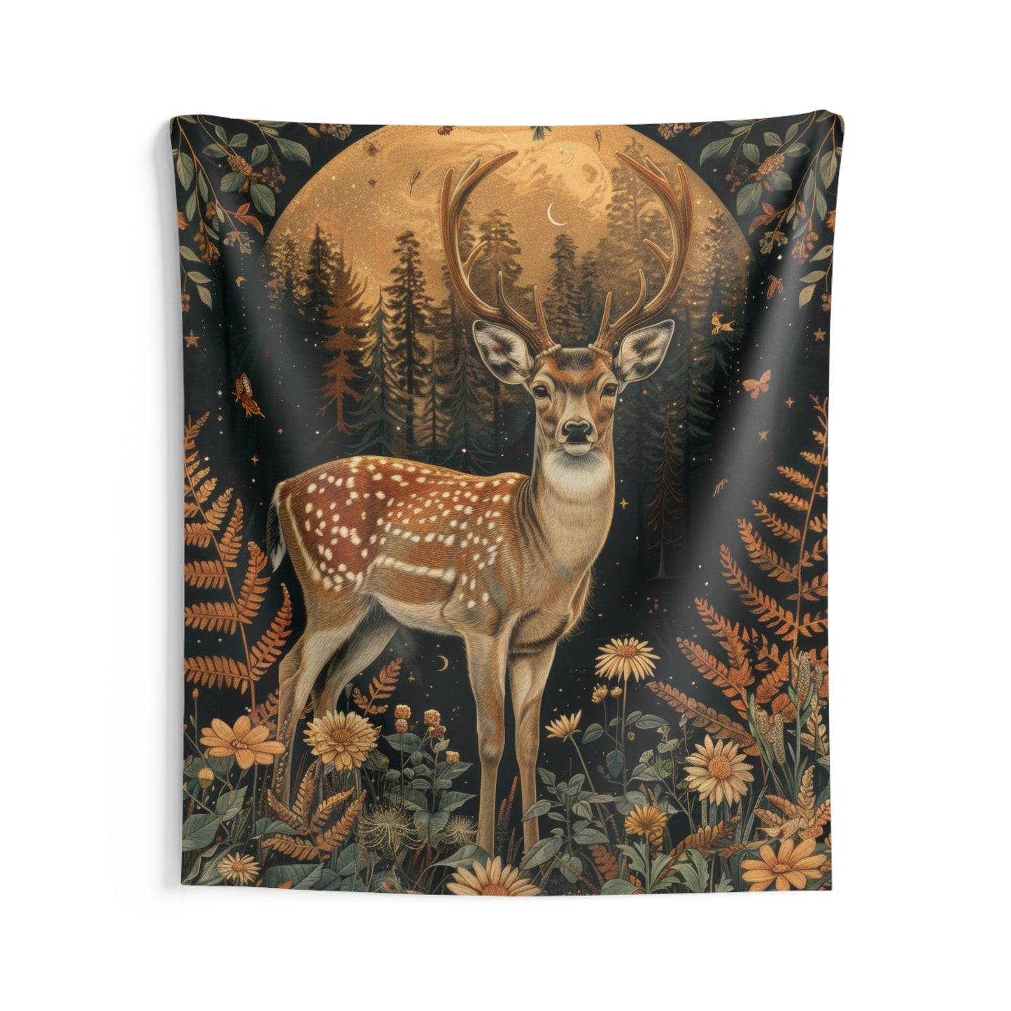 Tapestry of Forest Deer The Moon Night William Morris Inspired Indoor Wall Tapestries