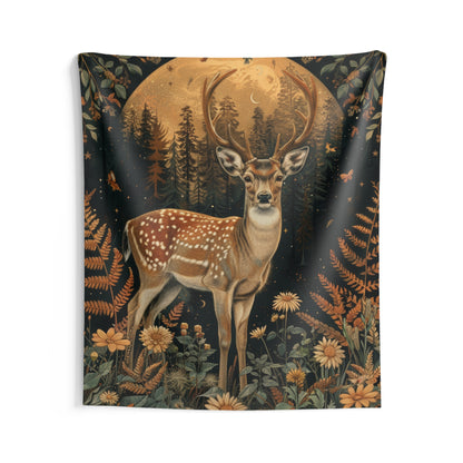 Tapestry of Forest Deer The Moon Night William Morris Inspired Indoor Wall Tapestries