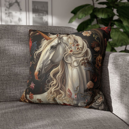 White Unicorn Botanical William Morris Inspired Victorian Pillowcase, Home Decor, Spun Polyester Square Pillowcase