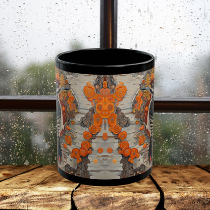 Woodpecker Black Mug - Vibrant Forest Bird Coffee Cup, Botanical Woodland Art Gift, Rustic Nature Drinkware
