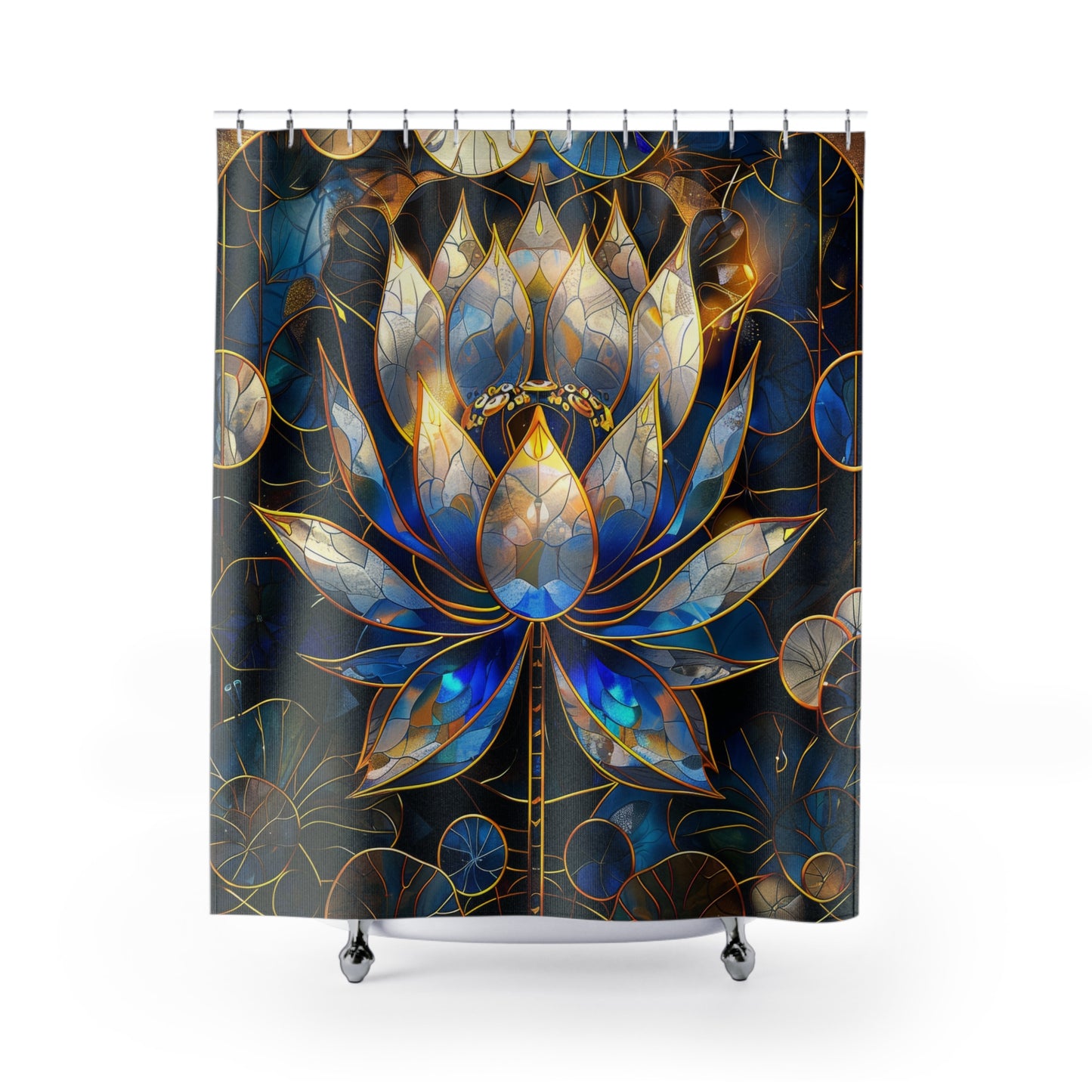 Stained Glass Lotus Flowers Shower Curtains, Art Deco Bathroom Decor, Unique Floral Shower Curtain, Colorful Bath Curtain, Home Spa