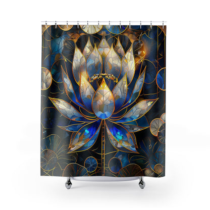 Stained Glass Lotus Flowers Shower Curtains, Art Deco Bathroom Decor, Unique Floral Shower Curtain, Colorful Bath Curtain, Home Spa