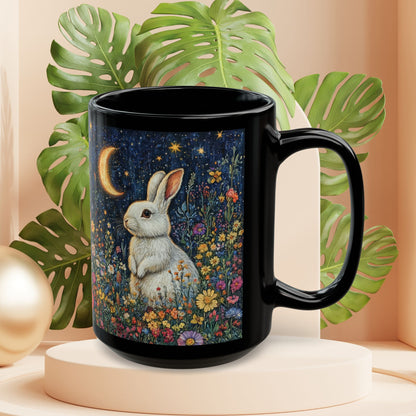 Rabbit Moon Wildflower Mug: Enchanting Bunny Coffee Cup