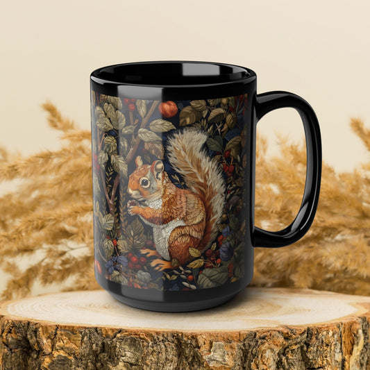 Squirrel Mug: William Morris Inspired Forestcore Ceramic Cup