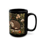 William Morris Inspired Botanical Hedgehog Black Coffee Mug For Her Him Ceramic Mug Black Mug 11oz, 15oz