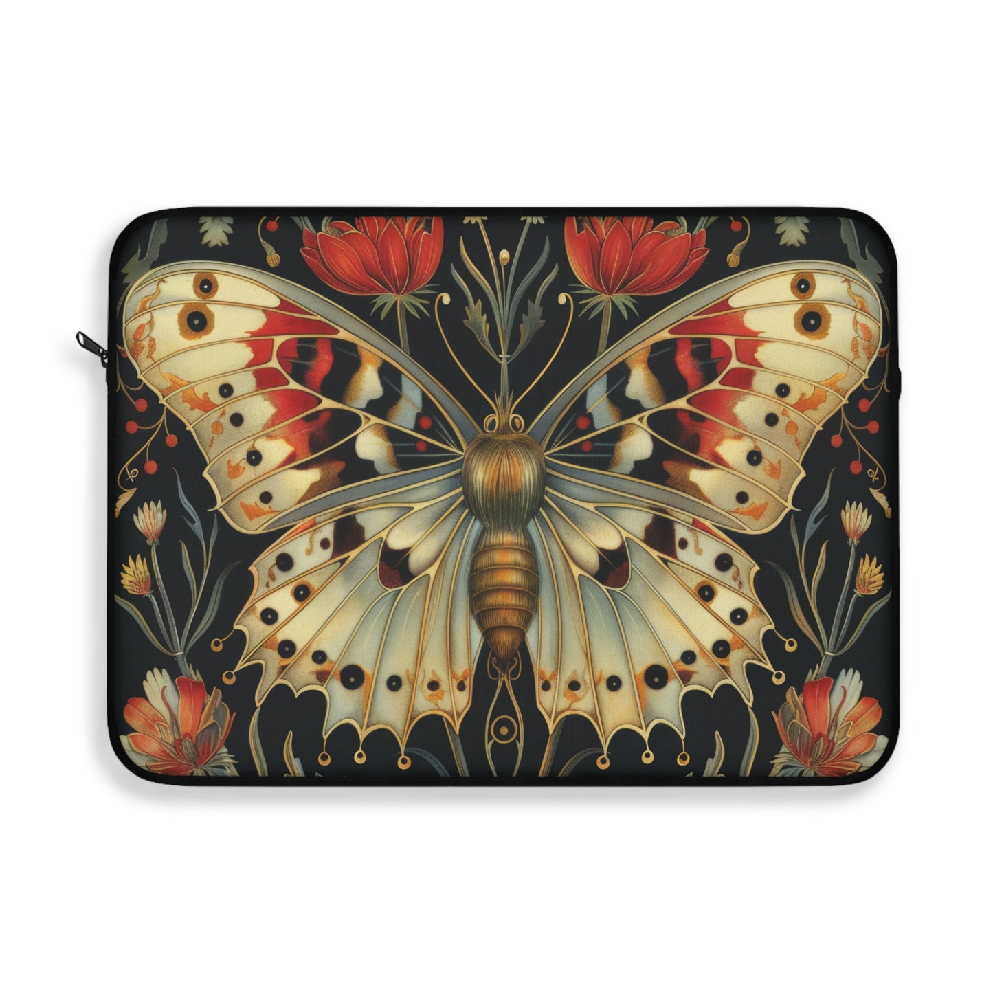 Golden Butterfly Laptop Sleeve, William Morris Inspired Botanical Art Case, Vintage Floral Insect Laptop Cover (12”, 13”, 15”)