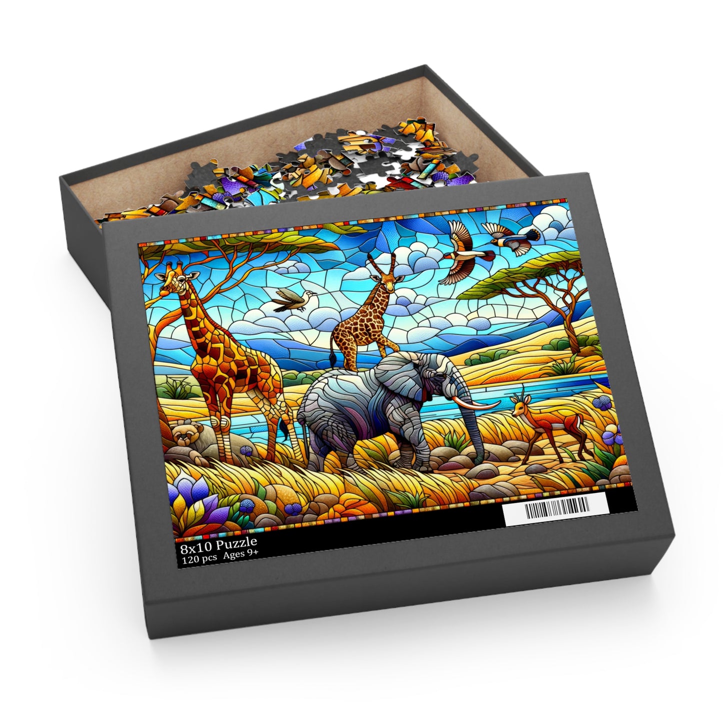 Stained Glass African Savanna forest landscape scene Jigsaw Puzzle (120, 252, 500-Piece)