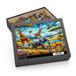 Stained Glass African Savanna forest landscape scene Jigsaw Puzzle (120, 252, 500-Piece)