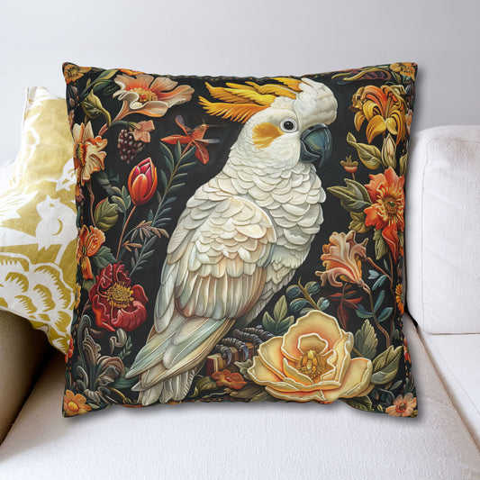Art Deco Yellow-crested Cockatoo Fall Flowers Square Pillowcase
