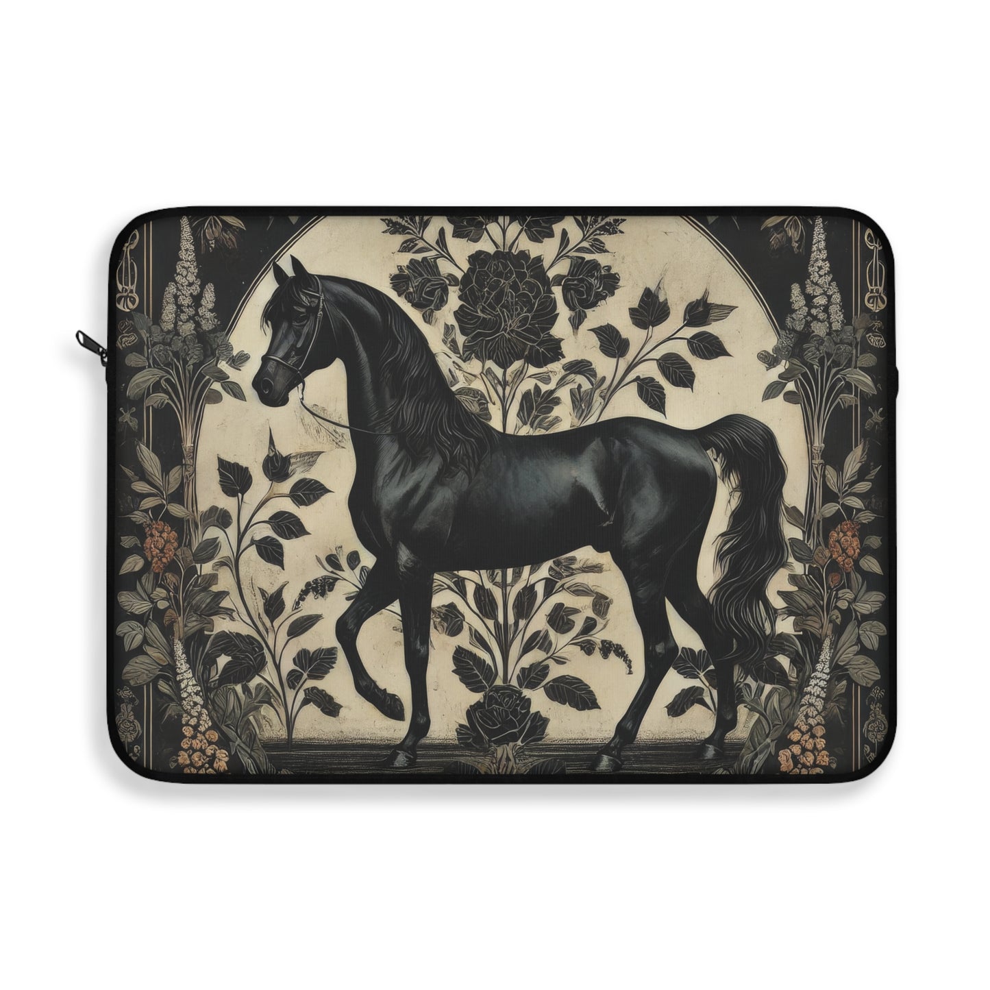 William Morris Arabian Black Horse Black Laptop Sleeve, William Morris Design, Protective Case, Gift for Nature Lovers