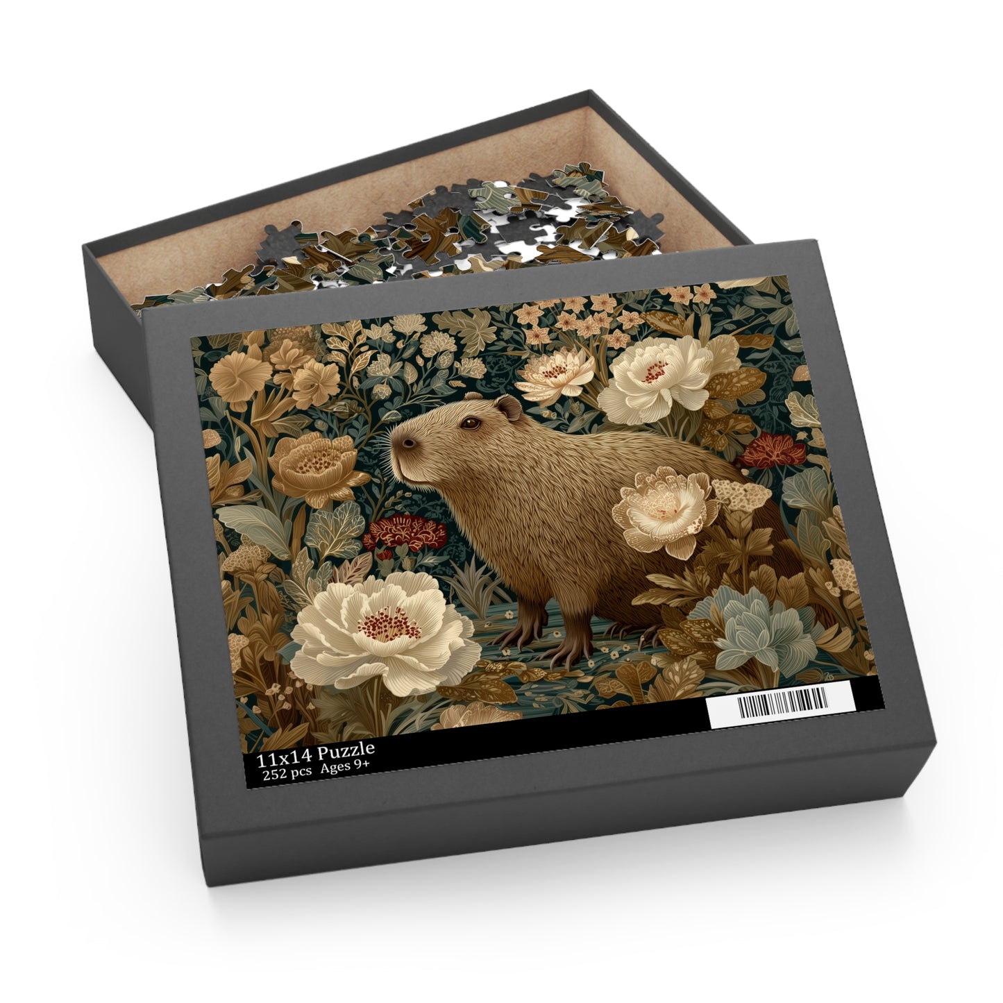 Vintage Capybara Floral Puzzle, Botanical Woodland Jigsaw for Relaxing Mindful Play