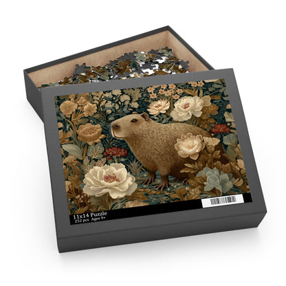 Vintage Capybara Floral Puzzle, Botanical Woodland Jigsaw for Relaxing Mindful Play
