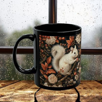 Mug Woodland Squirrel Art Nouveau William Morris Inspired Fall Autumn Black Coffee 11oz 15oz, Gift for Nature Lover, Kitchen Decor, Unique