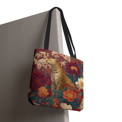 Botanical Cheetah Tote Bag, William Morris Inspired Exotic Jungle Cat Market Bag