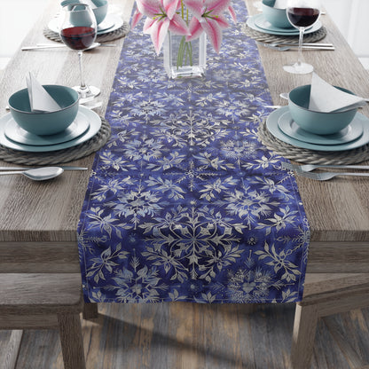 Royal Blue Snowflake Pattern, Batik Art Style, Table Runner Home Decor, Holiday Dining, Christmas Decor, Festive Table Setting