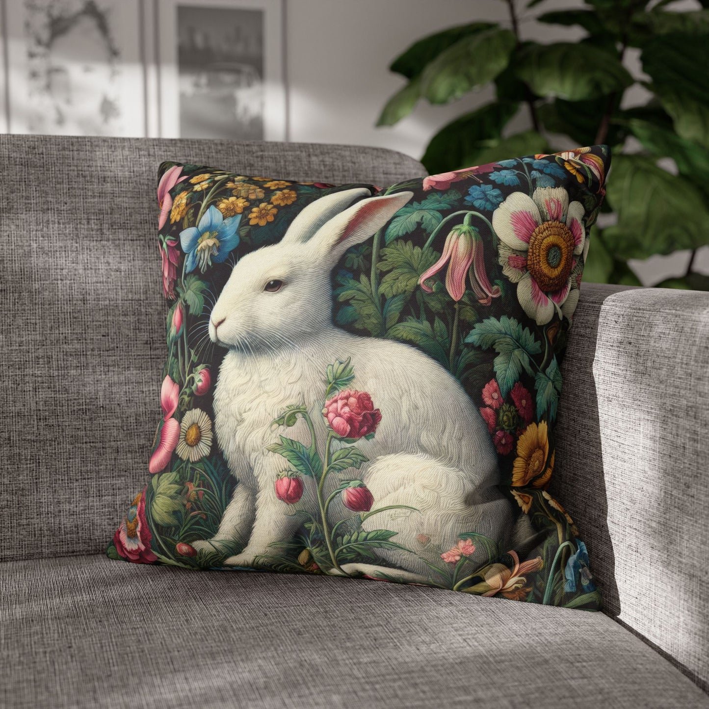 Floral Rabbit Throw Pillow:case Whimsical Spring Home Decor