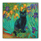 Black Cat Among Irises, Vibrant Floral Canvas Wall Art, Matte Stretched Canvas 1.25"