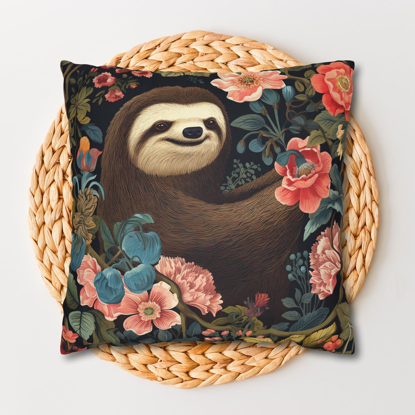 William Morris Inspired Botanical Sloth Pillowcase