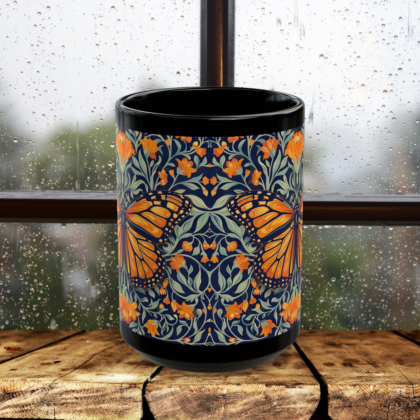William Morris Inspired Monarch Butterfly Coffee Mug 11oz, 15 oz