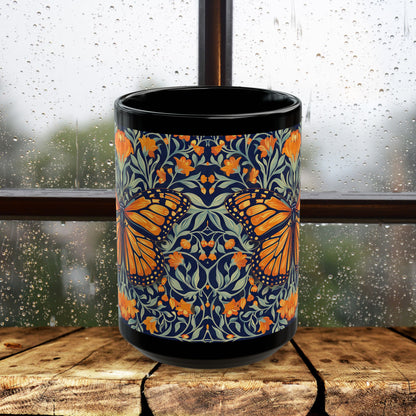 William Morris Inspired Monarch Butterfly Coffee Mug 11oz, 15 oz