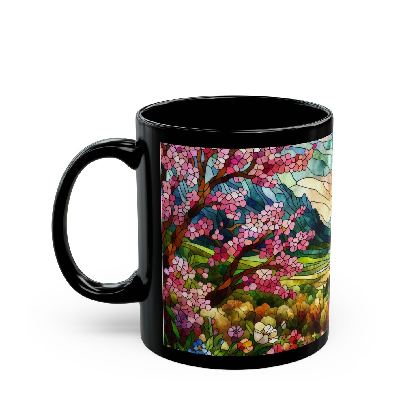 Faux Stained Glass Spring Mountain Coffee Mug | Nature Inspired | Outdoor Design | Gift for Nature Lover Coffee Mug 11oz, 15 oz