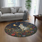 Victorian Rabbit Moon Round Rug - Celestial Nursery Decor, Boho Living Room Area Rug, Crescent Moon Bedroom Mat, Stars Floor Carpet, Animal