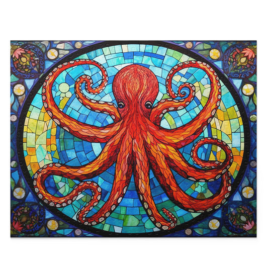 Psychedelic Octopus Stained Glass Jigsaw (120, 252, 500-Piece) Adult Jigsaw Puzzle, Gift Him Her