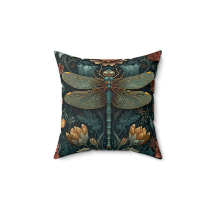 William Morris Inspired Dragonfly Pillow, Teal Botanical Art Nouveau Cushion, Elegant Floral Square Throw Pillow