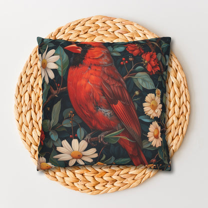 William Morris Inspired Botanical Red Cardinal Pillowcase, Bird Decorative Home Decor Pillowcase